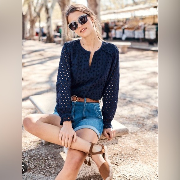 Boden Scallop Broderie Eyelet Long Sleeve Top. Sz 4 - Picture 2 of 6